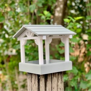 Gray & White Bird Feeder with Hanging Hooks and chains included.